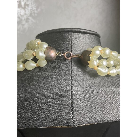 Vintage Faux Pearl Multi-Strand Necklace With Bead Accents Elegant Costume Jewel - Picture 3 of 5